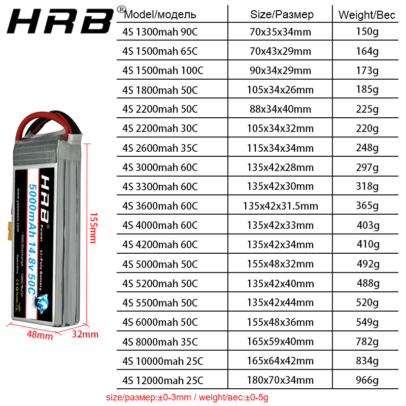 4S Lipo Battery 14.8V 6000Mah - HRB Lithium-Batterie 4S 14,8 V 5000